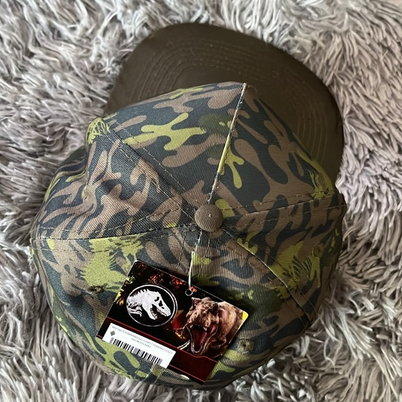Jurassic World baseball cap OSFM adj flat brim trucker hat camo green dinosaur - Picture 4 of 8